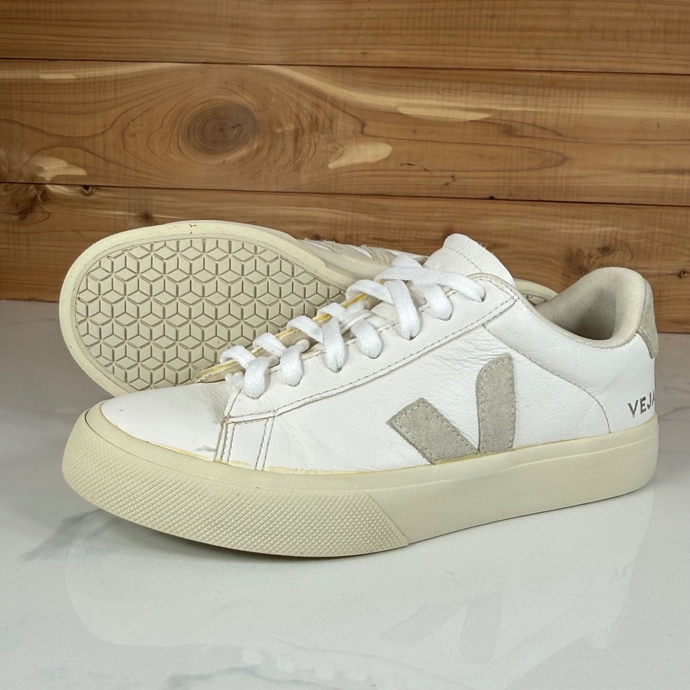 Veja Campo White Natrural Grey Leather Low Top Sneakers Womens Size 6 EUR 37